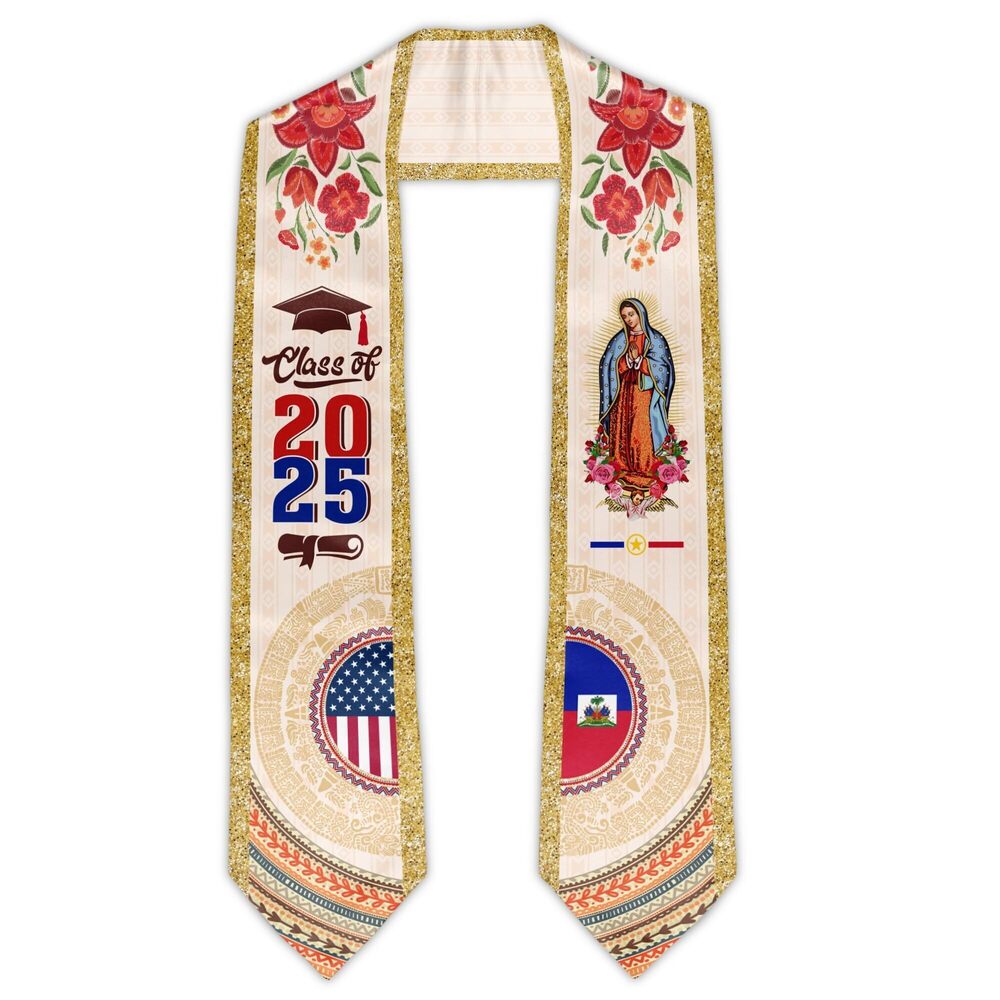 4327 Haiti Graduation Stole, Haitians American Flag Graduation Sash Class